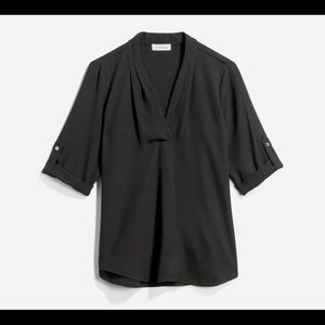 Calvin Klein Roll Sleeve Inverted Pleat Blouse
